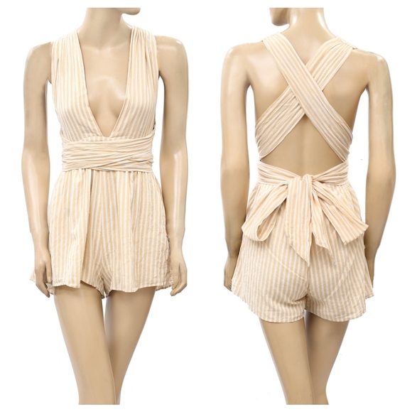 MAJORELLE Pants - Majorelle Callie Romper Dress Sz Small Peach Metallic Cotton Blend Back Zip